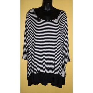 Cynthia Rowley Woman 3x Black Tan Striped Round Neck 3/4 Slv Knit Top